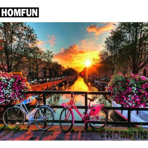 HOMFUN Full Square/Round Drill 5D DIY Diamond Painting "Amsterdam scenery" Embroidery Cross Stitch 5D Home Decor Gift A02582