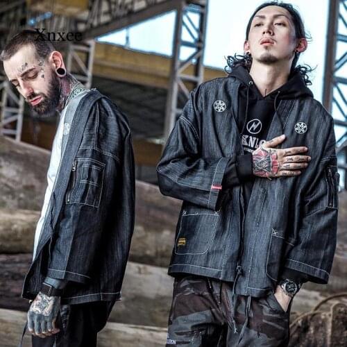 Avant-Garde Japanese Men Kimono Jacket Streetwear Fashion Cardigan Denim Jackets Men Harajuku with Embroidery Plus Size Clothing