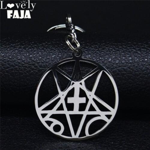 Nverted Cross Occult Pentagram Stainless Steel Key Chains Satanic Gothic Satan Keyrings Jewelry anneau porte clef K77790B