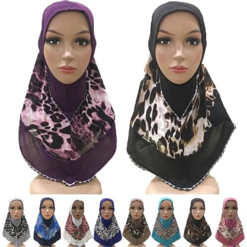 One Piece Women Muslim Hijab Amira Leopard Print Islamic Turban Bonnet Headscarf Head Full Cover Hat Ladies Arab Headwear