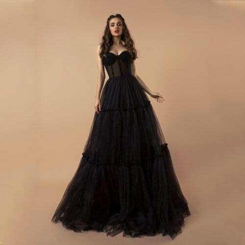 Black Elegant Long Prom Dresses Spaghetti Strap Sleeveless Tulle A-Line Women Party Graduation Gowns Custom Made Plus Size