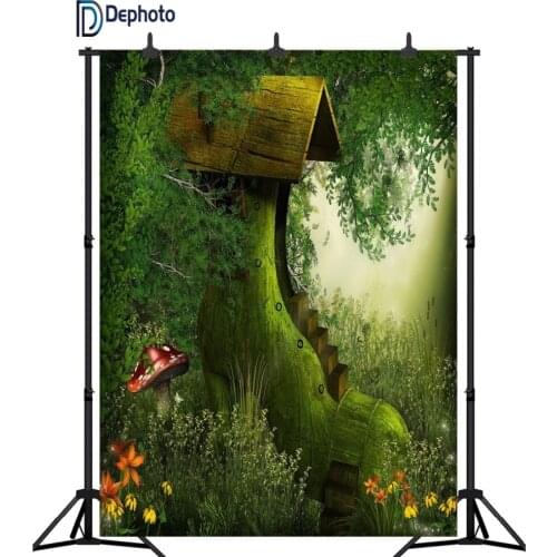 DePhoto Dreamlike Shoe Shape House Trees Flowers Baby Photographic Backdrops Customized Photography Background For Photo Studio