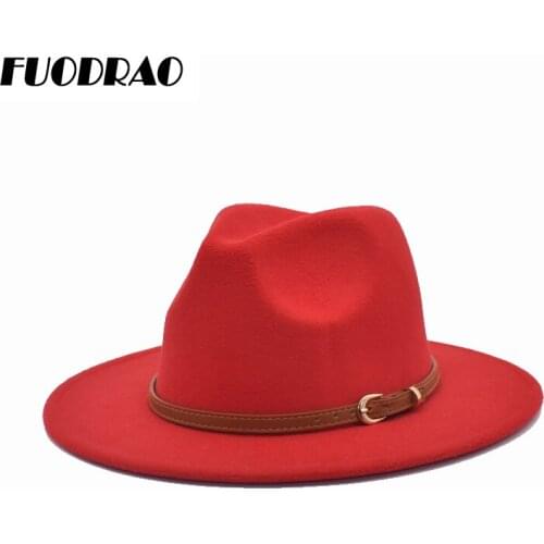 FUODRAO New Autumn Women Fedora Hats Fashion Wool Panama Belt Wide Brim Jazz Cap British Classic Travel Cowboy Hat F134