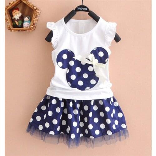 New 2019 T-shirt baby child suit 2 pieces fashion girls clothing sets Minnie childrens clothes bowknot shirt dress 2-6T