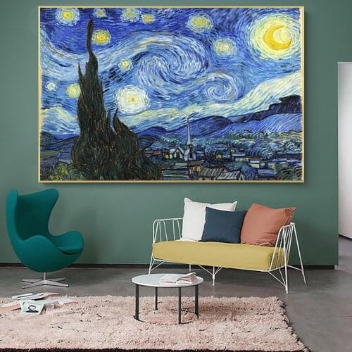 Impressionist Van Gogh Starry Night Reproduction Canvas Painting Posters and Print Wall Art Picture Cuadros Home Room Decoration