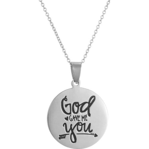 Dainty Stainless Steel Engraving Inspirational Quote God Gave Me You Pendant Necklace Jewelry Gifts for Women Gifts