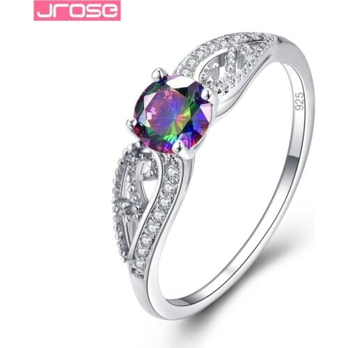 JROSE Wedding Pretty Round Cut Blue Rainbow White Cubic Zirconia Fashion Silver Jewelry Ring Size 6 7 8 9 Mens Gifts
