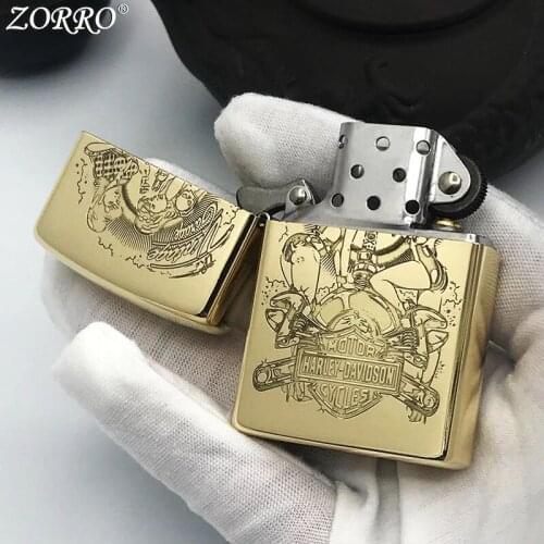 Pure Copper Kerosene Lighter Zorro Brass Fine Carving HL Crazy Girl Pattern Outside Tool Men Gift With Original Box