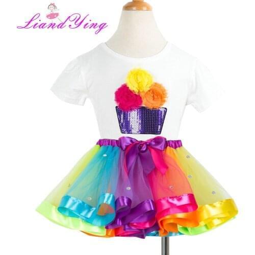 Rainbow Ribbon Tutu Set First Birthday Dress New Summer Colorful Tutu Clothing Sets Birthday Outfit