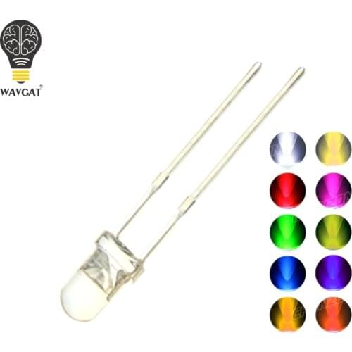 100PCS 5MM LED Diode Kit 3V DIY Set Light Emitting Warm White Green Red Blue Yellow Orange Purple UV Pink Ultra Bright 20mA