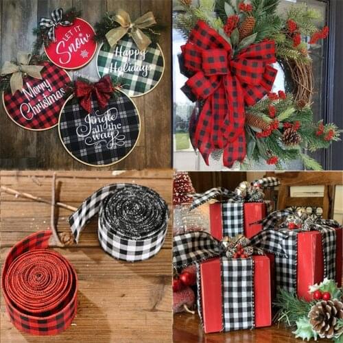 6m/roll Red Black Plaid Ribbons Grosgrain Linen Ribbon Christmas Tree Decoration Bow Xmas Gift Wrapping Christmas Ornaments DIY
