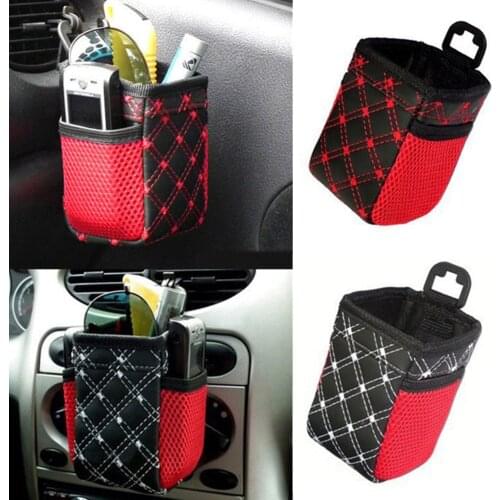 Hot Synthetic leather Auto Car Air Outlet Mobile Phone Pocket Storage Box Bag Drink Hanging Holder
