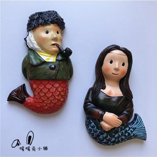 Van Gogh Mona Lisa mermaid cartoon cute resin refrigerator magnet