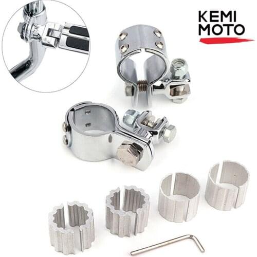 KEMIMOTO 1-1/4" Motorcycle Highway Footpeg Mounting Clamps For Touring Road King Glide Steel Material Chrome Color