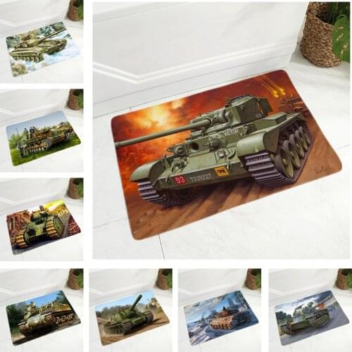 Cartoon Tank Floor Mat for Children Room Bedroom Non-Slip Decor World War Armored Car Doormat Kitchen Carpet 40x60cm