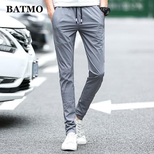 BATMO 2021 new arrival summer high quality ice silk casual pants men,mens slim pants,mens pencil pants K928