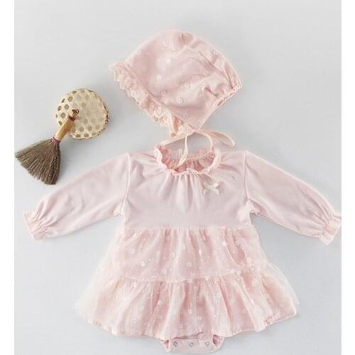 Soft breathble newborn baby girls romper Spring cotton long sleeve infant kids bodysuit jumpsuit cozy mesh tutu skirt dress baby