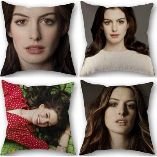 Anne Hathaway Pillowcase Cotton Linen Fabric Square Zippered Pillow Cover For Home Wedding Decoration 45X45cm Not Fade 1210