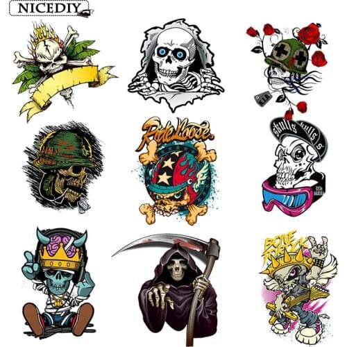 Nicediy 3D Punk Skull Patches Iron Transfers For Clothes T-Shirt Ironing Stickers Heat Thermal Transfers Patch Applique Washable