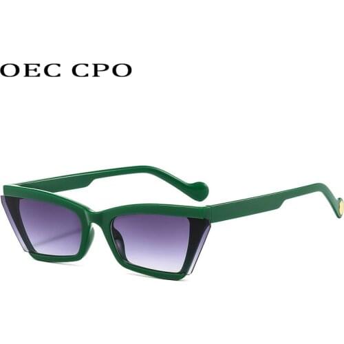 OEC CPO New Fashion Square Sunglasses Women Retro Green Color Rectangle Eyewear Female Half frame Sun Glasses Shades UV400 Men