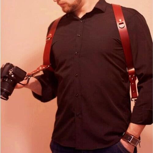 New Style Camera Leather Double Shoulder Strap Adjustable Harness Fetish Bondage Sexy Clubwear belt for men and women