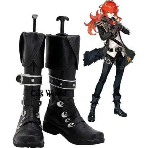 Genshin Impact Diluc Ragnvindr Games Customize Cosplay Low Heel Shoes Boots