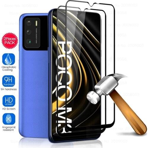 Poco m3 glass 2pcs tempered glass full cover screen protector for xiaomi pocophone poco m3 m 3 pocophonem3 pocom3 toughened film