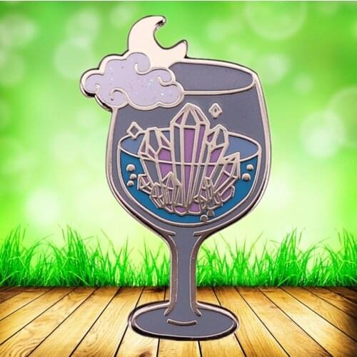 Crescent Moon Clouds bisexual Pride crystal Goblet Cup Enamel Pin brooch