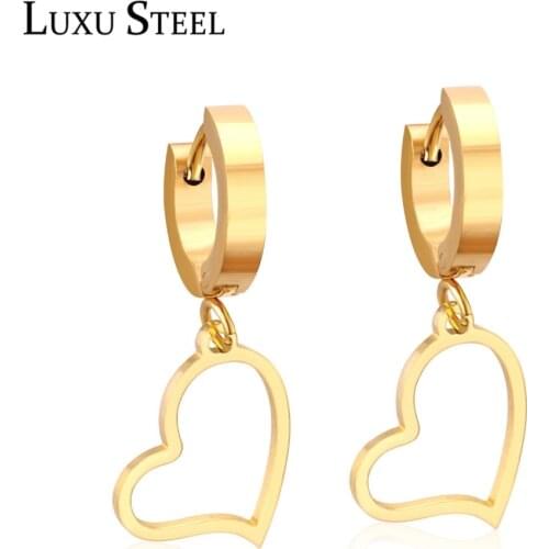 LUXUSTEEL statement earrings Gold Silver Color Hoop Earrings aretes Heart Shape Lovers Earring Fashion Jewelry Friend
