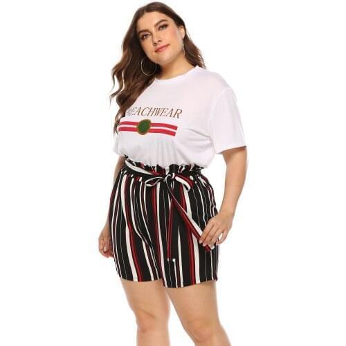 Large Size Shorts Womens Clothing Striped Color Contrast Color Matching Lace up Bowknot Loose Shorts All Matching Casual Short