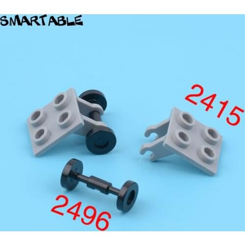 Smartable Plate 2x2 With Wheel Holder+Wheel Trolley Building Blocks Brick MOC Parts Toys For Kids Compatible 2415+2496 30pcs/lot