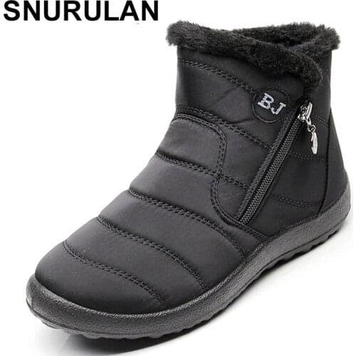 SNURULAN 2018 New Women Winter Snow Shoes Ankle Boots Warm Plush Antiskid Bottom Thermal Waterproof women Ski Boots Size 35-43