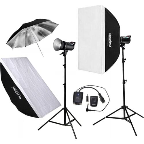 Godox 2pcs DE300 300WS Photo Studio Flashlight Strobe Lighting Kit + 60x90cm Softbox + 2.8M Light Stand + Remote Control
