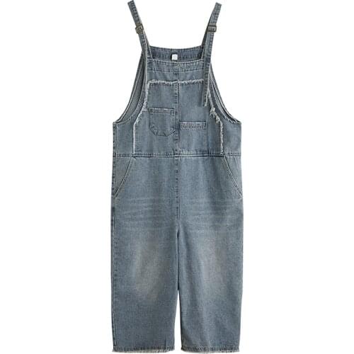 Loose Plus Size Womens Jeans Overalls New Casual Wide Leg Denim Jumpsuits Oversized Baggy Pants Ripped Burrs Suspender Trousers