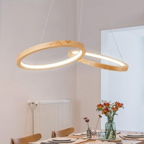 Japanese hanging lamp LED 2 round pendant light design wood light For Dining Room minimalist Kitchen house lighting fixtures