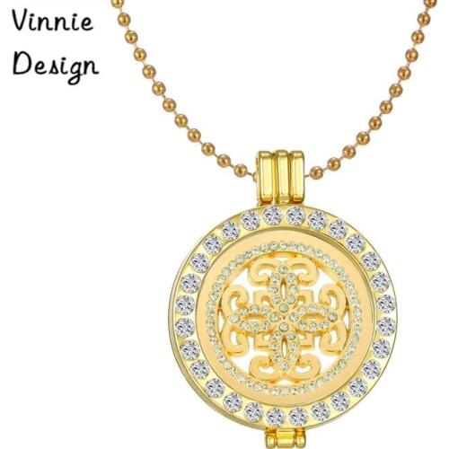 Vinnie Design Jewelry Baroque Freedom Coin Pendant Necklaces with 80cm Ball Chain Necklace,35mm Crystal Frame Coin Holder