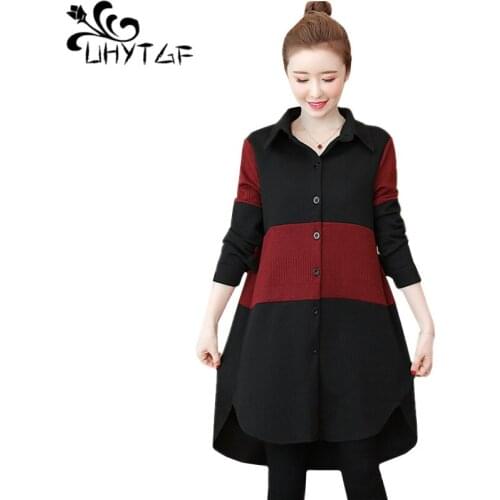 UHYTGF 5XL plus size windbreaker women mid-length autumn trench coat for women elegant female plus size coats abrigo mujer 1290