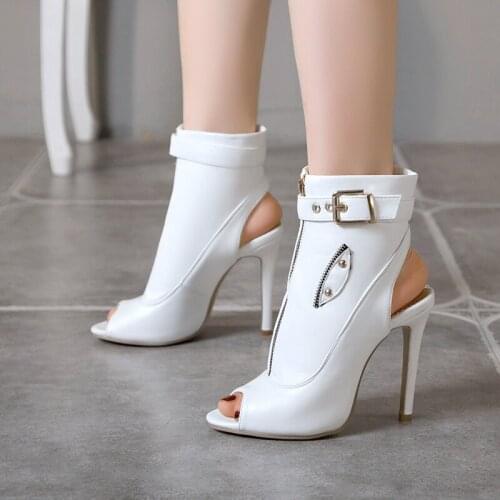 2020 PU Summer Ankle Boots High Heels Women Shoes Peep Toe Sexy Lady Chelsea Boots Party Thin Heeled Shoes Size 34-43