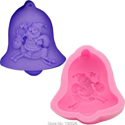 1Pcs New Chocolate Decorated Chtismas Bells Santa Claus shape Soap Silicone Cake Mold Candle Mold Bakeware Kitchen Cooking Tools