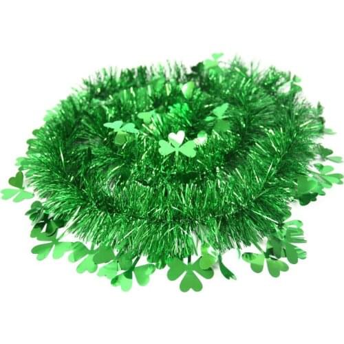 2M St. Patricks Day Decoration Articles Clover Tops Green Flower Home Arrangement Color Strips Irish Festival Home Decor
