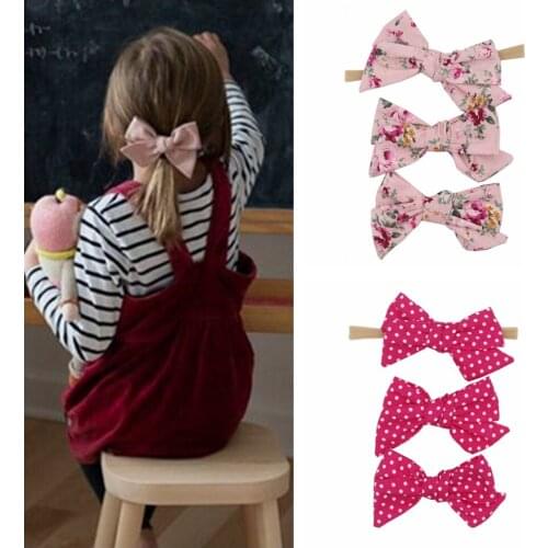 3pcs/lot Hot baby headband Bow Nylon With Bows dots HairClips Set girls HeadwrapTurban hairband children cute Hair Accessories