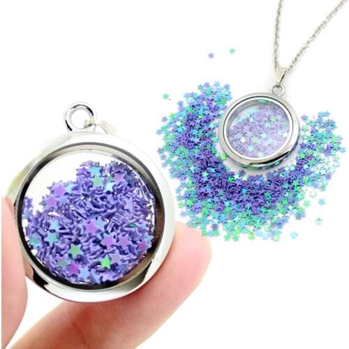 30mm Alloy Roung Pendant Beautiful Glass Floating Locket Necklace With Glitter Star LSFL072