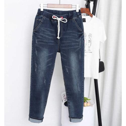 5XL Elastic Waist Plus Size Jeans For Women Streetwear Casual Stretch Denim Jeans Woman Loose Harem Pants Boyfriend Jeans C6223
