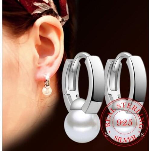 925 Sterling Solid Silver Earrings For Women Pearl Hoop Earrings Jewelry Luxury Hoops Woman 2021 New Arrival