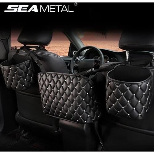 Car Organizer PU Leather Car Storage Net Bag Auto Seat Back Organizer Universal Handbag Holder for Girls Women Travel Pocket Bag