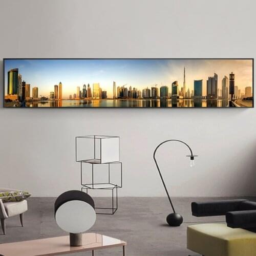 Large Modern City Buildings Painting Panorama Picture Dubai Skyscrapers Wall Art Canvas For Bedroom Living Room Decor Huge Size