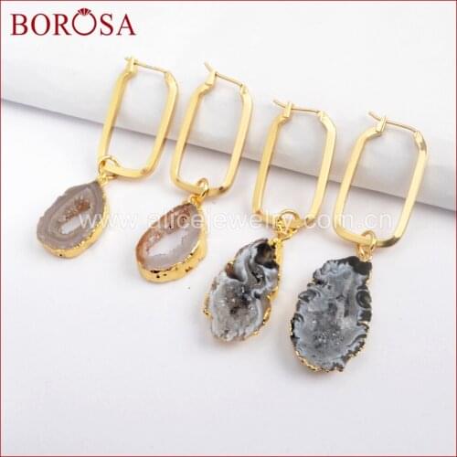 BOROSA 5Pairs Freeform Agates Druzy Slice Rectangle Charm Earring Jewelry Wholesale Natural Gems Drop Earrings Gifts G1587