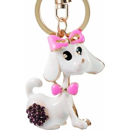 Crystal Poodle White Dog Keyring Keychain Fashion Metal HandBag Pendant Purse Bag Buckle Key Chains Holder Accessories Gift