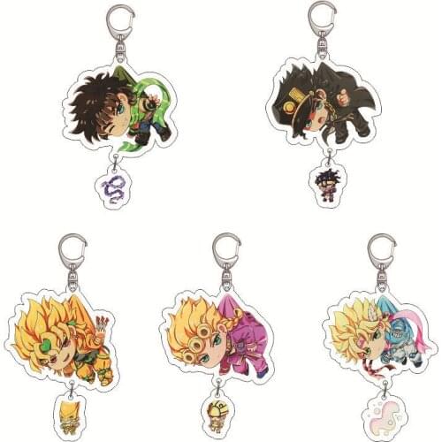 Cartoon JoJo Bizarre Adventure Keychain Animation Figure Kawaii Acrylic Key Ring Bag Car Women Man Holder Classic Jewelry