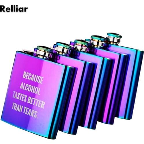 Relliar 21 Style Stainless Steel Hip Flask 8oz/6oz Colorful and Rose Pink Women Portable Flagon Pocket Flask For Whiskey Winter
